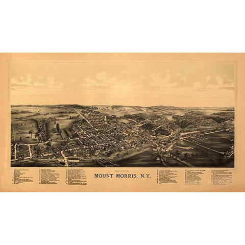 Mount Morris New York - Burleigh 1893  Black Modern Wood Framed Art Print with Double Matting by Burleigh