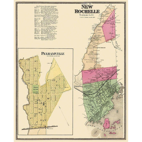 New Rochelle, Pelhamville New York Landowner Black Modern Wood Framed Art Print with Double Matting by Beers