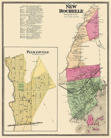 New Rochelle, Pelhamville New York Landowner White Modern Wood Framed Art Print with Double Matting by Beers