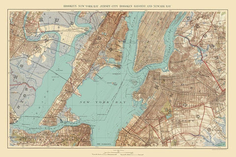 Jersey City, Hoboken, New York Bay New Jersey Black Ornate Wood Framed Art Print with Double Matting by Bien