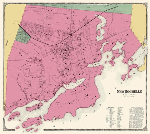 New Rochelle New York Landowner - Beers 1868 Black Ornate Wood Framed Art Print with Double Matting by Beers