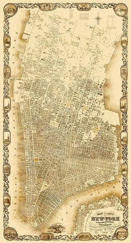 New York New York - Dripps 1852 Black Ornate Wood Framed Art Print with Double Matting by Dripps
