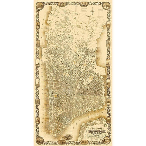New York New York - Dripps 1852 Gold Ornate Wood Framed Art Print with Double Matting by Dripps