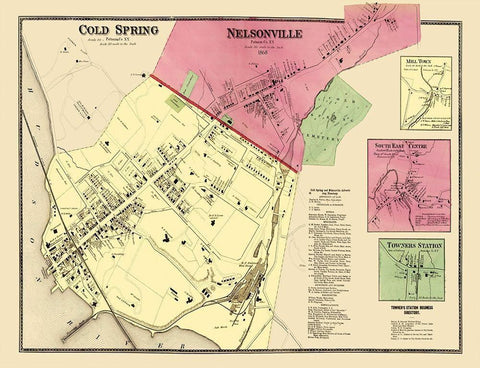 Nelsonville, Cold Springs New York Landowner Black Ornate Wood Framed Art Print with Double Matting by Beers