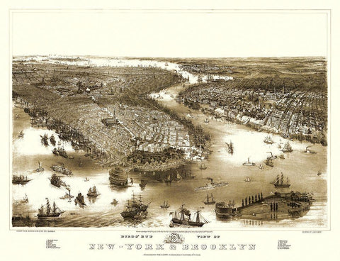New York Brooklyn New York - Guerber 1851 Black Ornate Wood Framed Art Print with Double Matting by Guerber