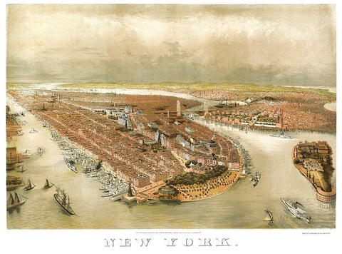 New York New York - Currier 1874 Black Ornate Wood Framed Art Print with Double Matting by Currier