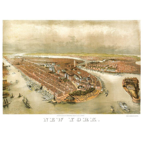 New York New York - Currier 1874 Gold Ornate Wood Framed Art Print with Double Matting by Currier