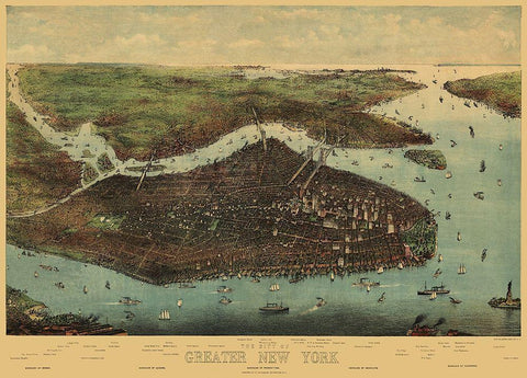 Greater New York New York - Koehler 1905 Black Ornate Wood Framed Art Print with Double Matting by Koehler