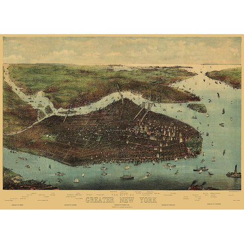 Greater New York New York - Koehler 1905 Gold Ornate Wood Framed Art Print with Double Matting by Koehler