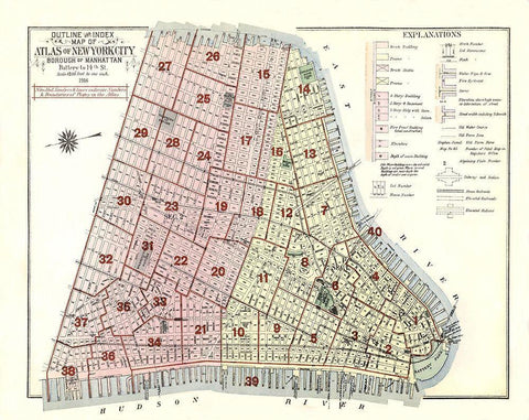 New York, Manhattan New York - 1916 White Modern Wood Framed Art Print with Double Matting by Unknown