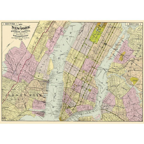 Brooklyn, Jersey City New York - Watson 1891 White Modern Wood Framed Art Print by Watson