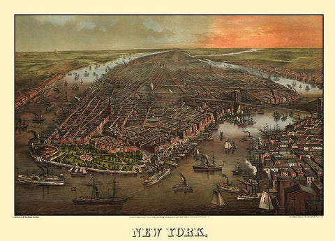 New York New York - Degen 1873 Black Ornate Wood Framed Art Print with Double Matting by Degen