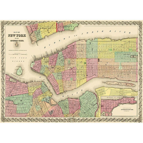 New York New York - Colton 1855 White Modern Wood Framed Art Print by Colton