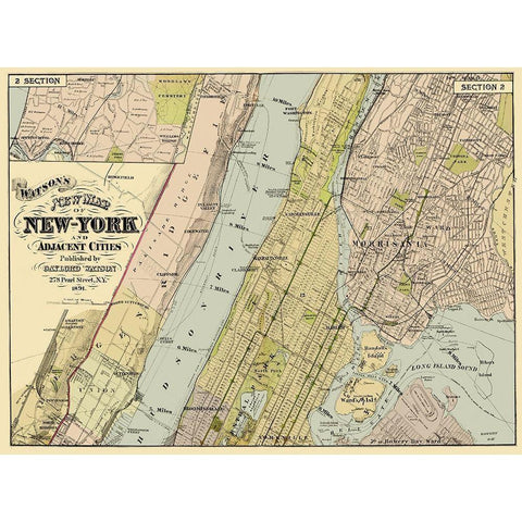 New York, Adjacent Cities New York - Watson 1891 Gold Ornate Wood Framed Art Print with Double Matting by Watson