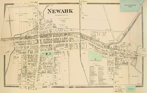 Newark City New York Landowner - Beers 1874 Black Ornate Wood Framed Art Print with Double Matting by Beers