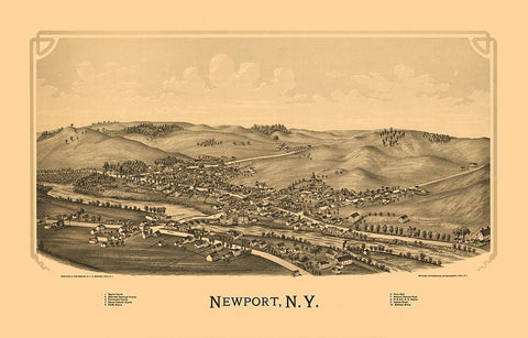 Newport New York - Burleigh 1890  Black Ornate Wood Framed Art Print with Double Matting by Burleigh