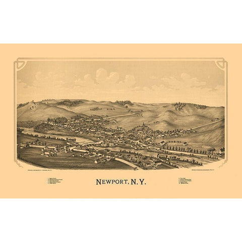 Newport New York - Burleigh 1890  White Modern Wood Framed Art Print by Burleigh