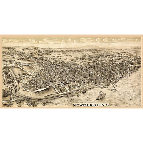 Newburgh New York -1900 Black Modern Wood Framed Art Print with Double Matting by Unknown