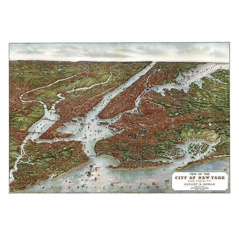New York - Oham 1907  White Modern Wood Framed Art Print by Oham