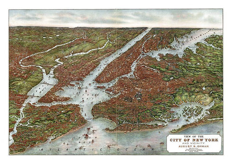 New York - Oham 1907  Black Ornate Wood Framed Art Print with Double Matting by Oham
