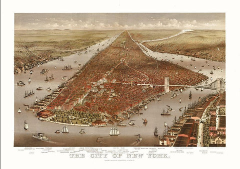 New York - Ives 1884  Black Ornate Wood Framed Art Print with Double Matting by Ives