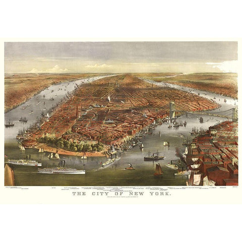 New York - Ives 1870  Gold Ornate Wood Framed Art Print with Double Matting by Ives