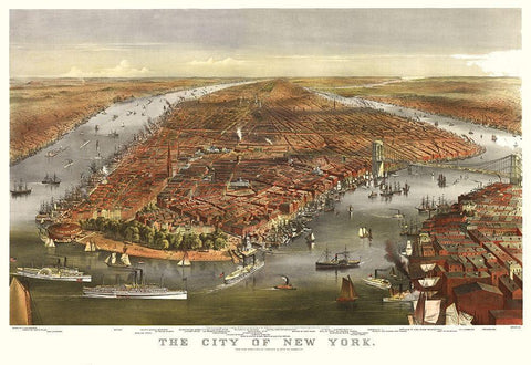 New York - Ives 1870  Black Ornate Wood Framed Art Print with Double Matting by Ives