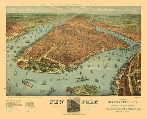 New York - Ives 1879  Black Ornate Wood Framed Art Print with Double Matting by Ives