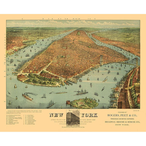 New York - Ives 1879  Gold Ornate Wood Framed Art Print with Double Matting by Ives