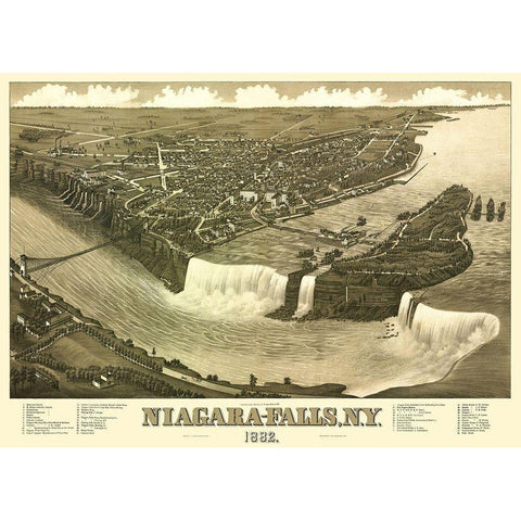 Niagara Falls New York - Stoner 1882 White Modern Wood Framed Art Print by Stoner