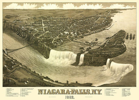 Niagara Falls New York - Stoner 1882 White Modern Wood Framed Art Print with Double Matting by Stoner