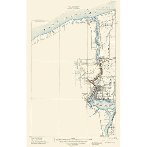 Niagara Falls New York Quad - USGS 1901 Gold Ornate Wood Framed Art Print with Double Matting by USGS