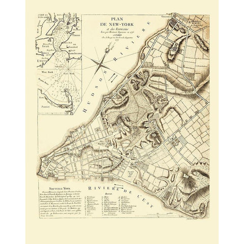 New York New York Planning - French Engineers 1775 White Modern Wood Framed Art Print by French Engineers