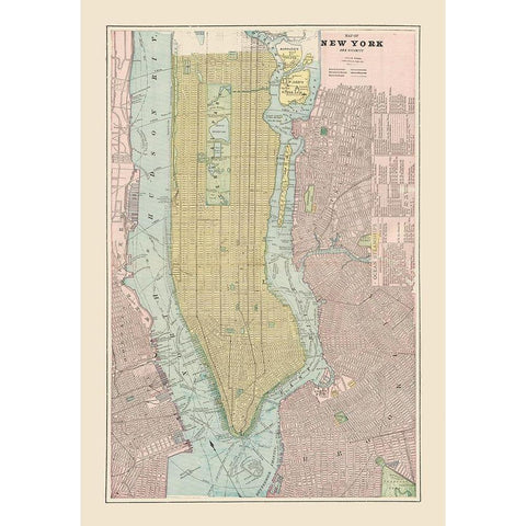 New York  New York - Cram 1892 Black Modern Wood Framed Art Print with Double Matting by Cram