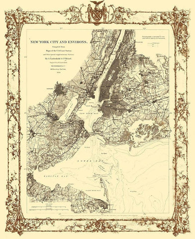 New York City New York - Lindenkohl 1860  Black Ornate Wood Framed Art Print with Double Matting by Lindenkohl