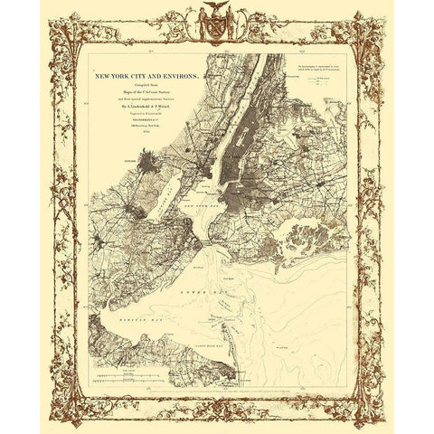 New York City New York - Lindenkohl 1860  Black Modern Wood Framed Art Print by Lindenkohl