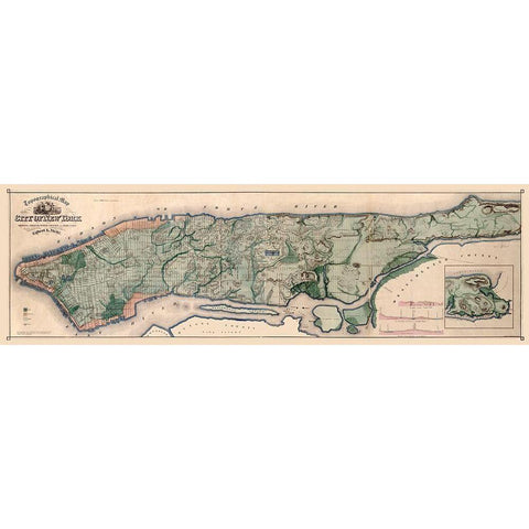 New York City New York - Viele 1865  Black Modern Wood Framed Art Print by Viele