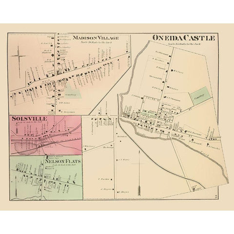 Oneida Castle New York Landowner - Whitman 1875 Black Modern Wood Framed Art Print with Double Matting by Whitman