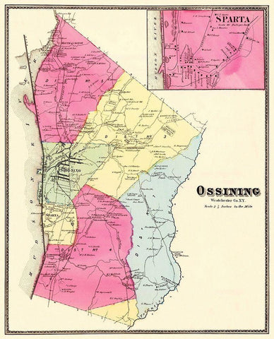 Ossining, Sparta New York Landowner - Beers 1868 Black Ornate Wood Framed Art Print with Double Matting by Beers