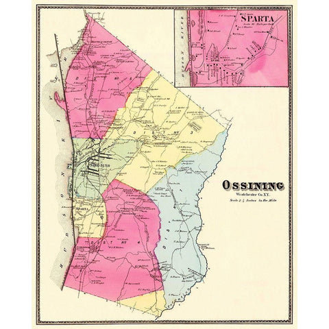 Ossining, Sparta New York Landowner - Beers 1868 Gold Ornate Wood Framed Art Print with Double Matting by Beers