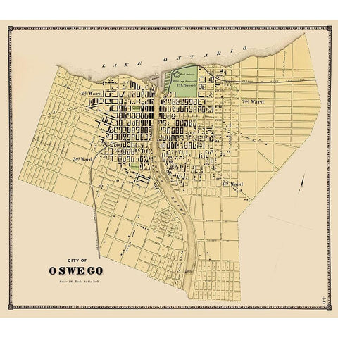 Oswego New York Plat - Stone 1866 White Modern Wood Framed Art Print by Stone
