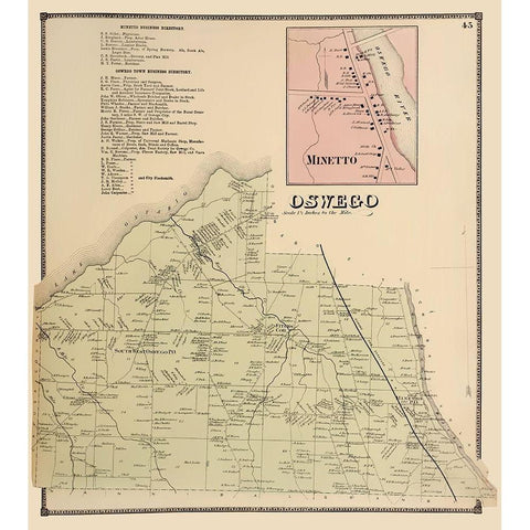Oswego, Minetto New York Landowner - Stone 1866 Gold Ornate Wood Framed Art Print with Double Matting by Stone