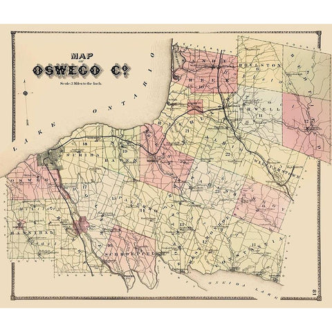 Oswego New York - Burr 1866 Black Modern Wood Framed Art Print with Double Matting by Burr