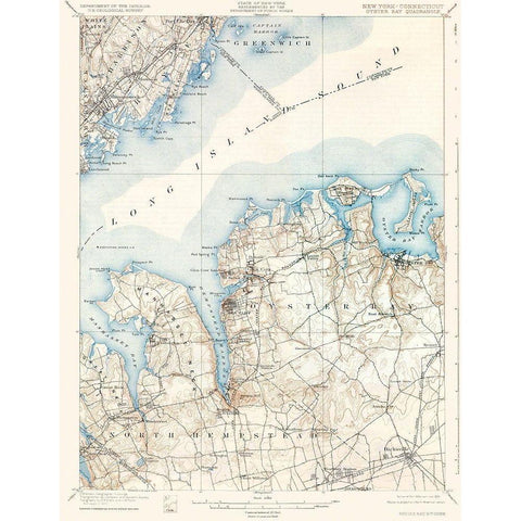 Oyster Bay New York Conneticut Quad - USGS 1900 Black Modern Wood Framed Art Print with Double Matting by USGS