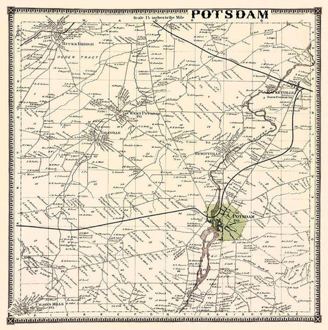 Potsdam New York Landowner - Stone 1865 Black Ornate Wood Framed Art Print with Double Matting by Stone