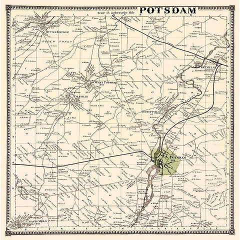 Potsdam New York Landowner - Stone 1865 Black Modern Wood Framed Art Print with Double Matting by Stone