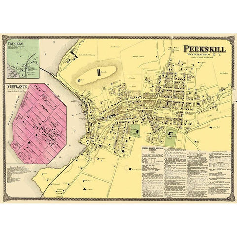 Peekskill New York Landowner - Beers 1868 Black Modern Wood Framed Art Print with Double Matting by Beers