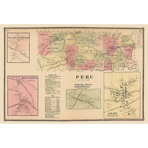 Peru New York Landowner - Beers 1869 Black Modern Wood Framed Art Print with Double Matting by Beers