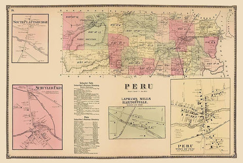 Peru New York Landowner - Beers 1869 White Modern Wood Framed Art Print with Double Matting by Beers