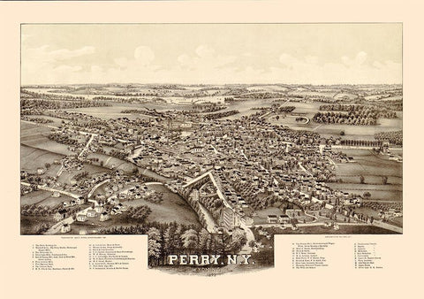 Perry New York - Norris 1892  Black Ornate Wood Framed Art Print with Double Matting by Norris